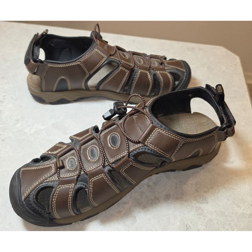 Eddie Bauer Mens Brown Closed Toe Fisherman Sandals Bungee Lace Hiking Shoes 11
